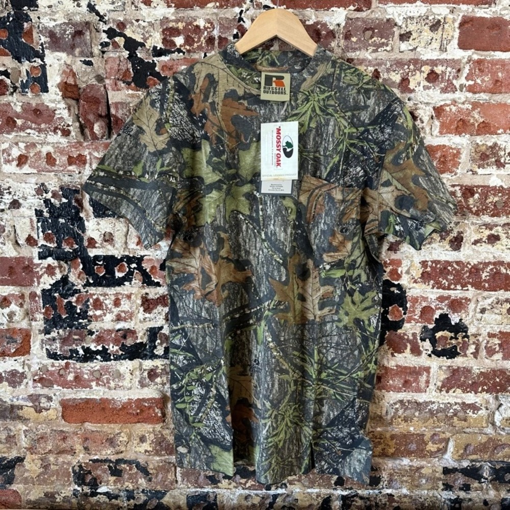 Russell Outdoors Camo Short Sleeve Pocket T Shirt Mens Medium Mossy oak AOP NEW